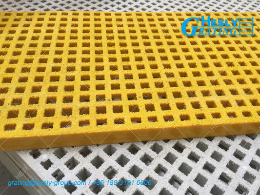 GRP Grating, 50mm thickness, 25X25mm square hole, Gritted Surface, Yellow, 1X2m sheet, HeslyGrating-China