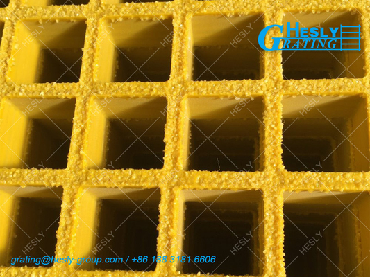 GRP Molded Grating, Gritted Surface, Color Yellow, 25mm thickness, square hole 25X25mm, Factory supplier China