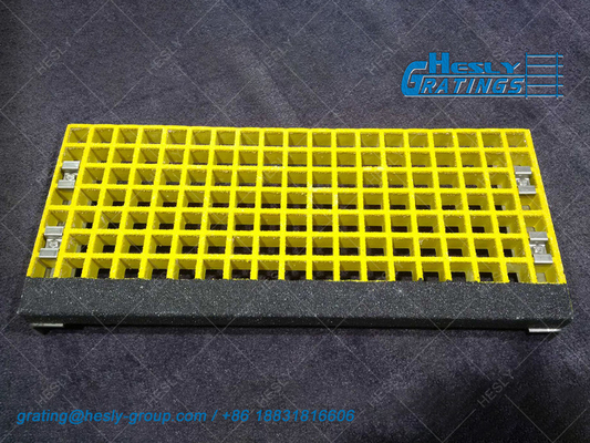 GRP Moulded Grating, 38mm thickness, 38X38mm square hole, Gritted Surface, Yellow, 1X1m sheet, HeslyGrating-China