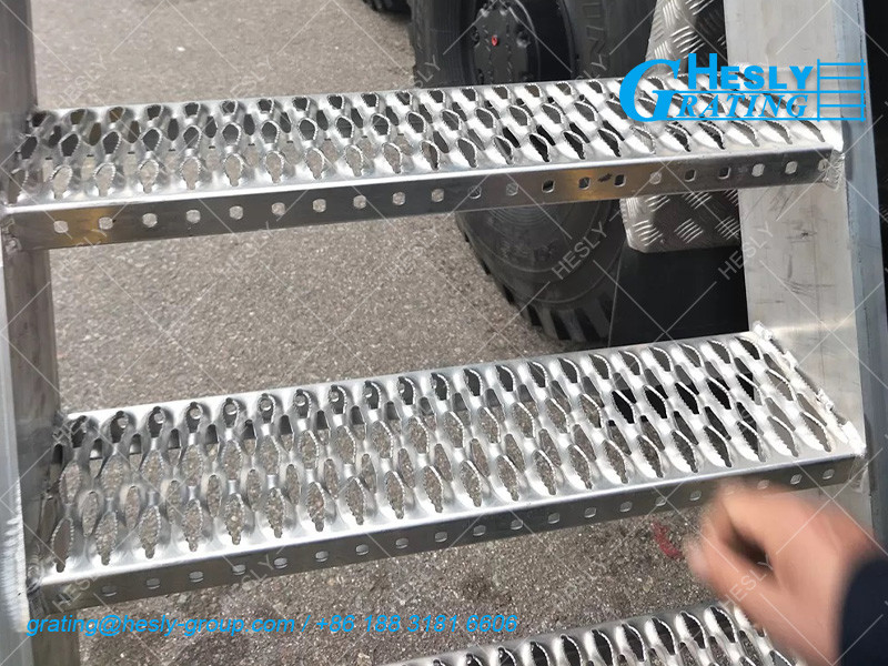 Grip Strut Safety Grating Stairs | Perforated Shark Mouth Hole | 300mm width | 2.0mm galvanised steel | HeslyGrating