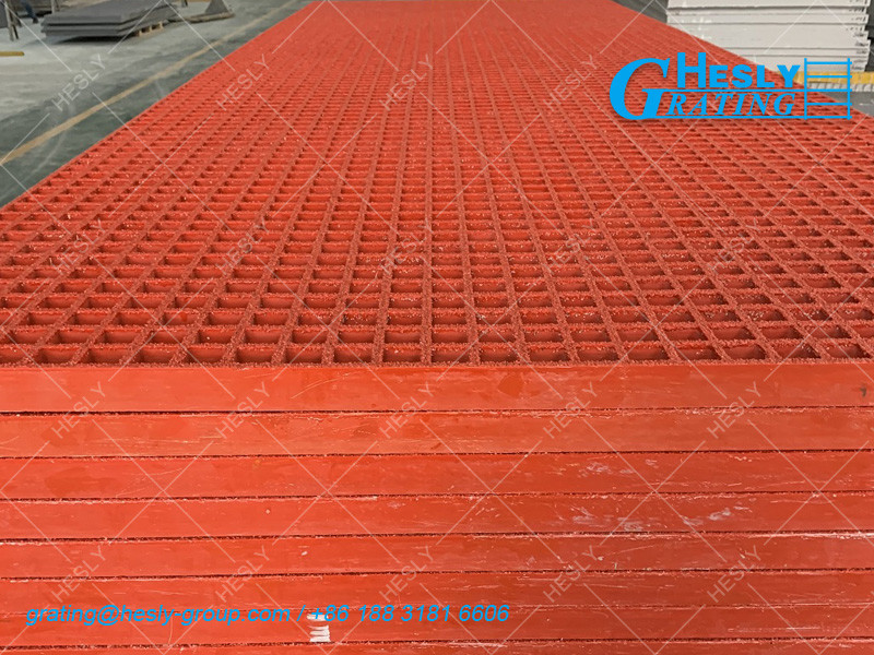 GRP Molded Grating, Gritted Surface, Color Yellow, 25mm thickness, square hole 25X25mm, Factory supplier China