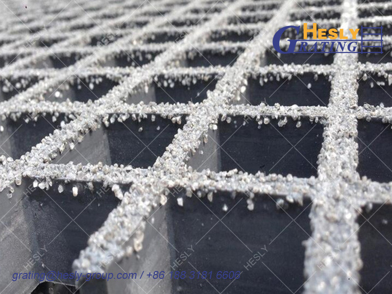 Fiberglass Moulded Grating,Thickness 50mm, 50X50mm square hole, Gritted Surface, Color Grey, 1X2m, Hesly Grating China Factory