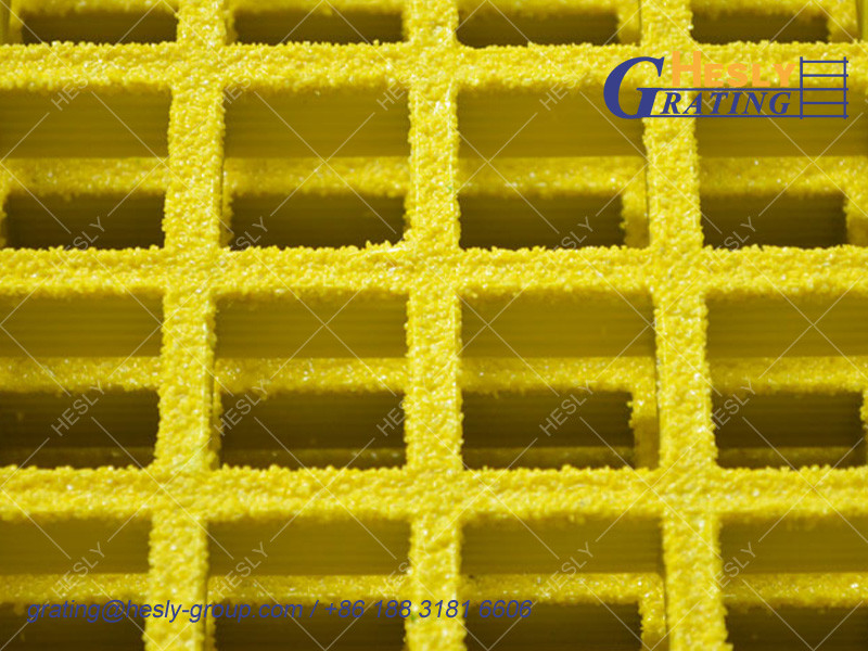 Fiberglass Moulded Grating,Thickness 50mm, 50X50mm square hole, Gritted Surface, Color Grey, 1X2m, Hesly Grating China Factory