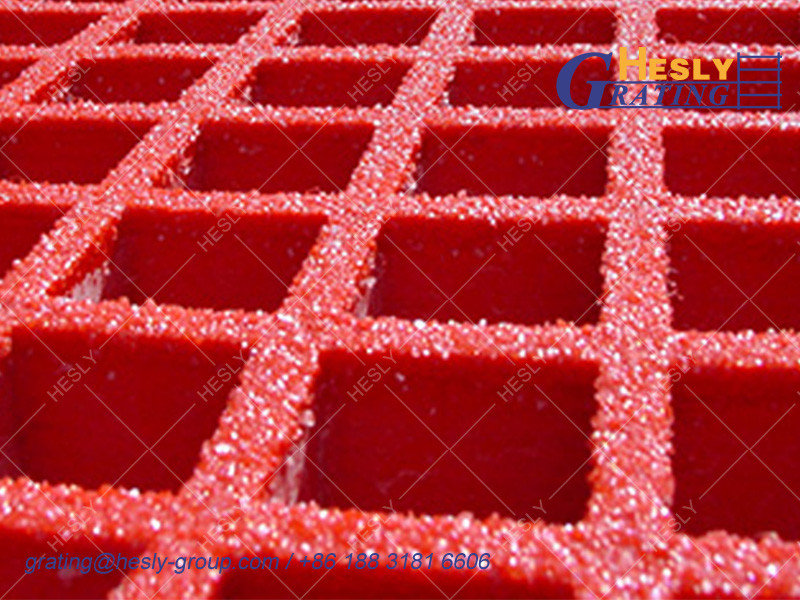 Fiberglass Moulded Grating,Thickness 50mm, 50X50mm square hole, Gritted Surface, Color Grey, 1X2m, Hesly Grating China Factory