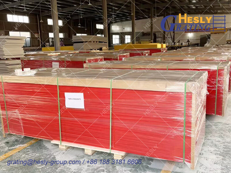 GRP Pultruded Phenolic Grating, high 38mm, 38X15mm I bar, Fire Retardant, Rose Red, HESLY FRP grating China supplier