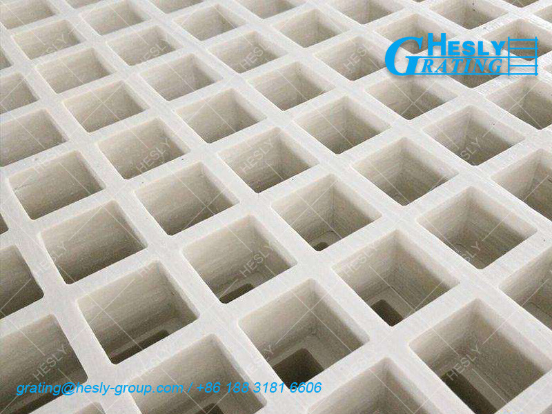 White Molded Fiberglass Grating | 38mm thickness | 38X38mm square hole | Fire Retardant | HESLY China Grating Exporter