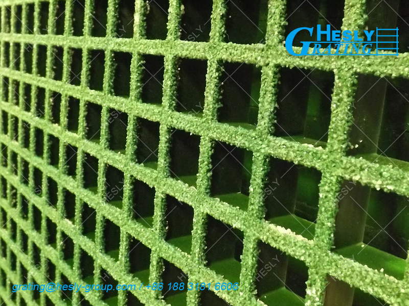 Moulded GRP Grating, 25mm height, 25X25mm square hole, 1X1m sheet, Gritted Surface, Chinese factory sales
