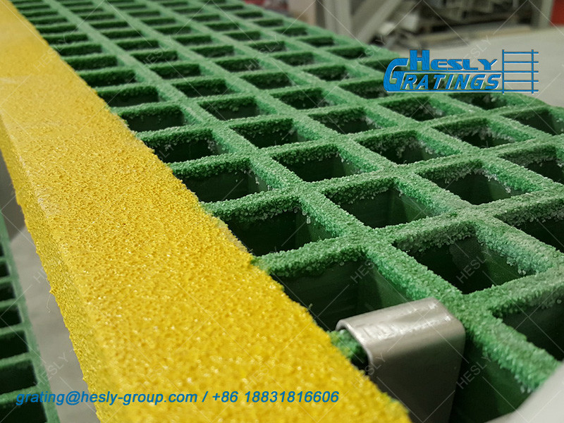 GRP Moulded Grating, 38mm thickness, 38X38mm square hole, Gritted Surface, Yellow, 1X1m sheet, HeslyGrating-China