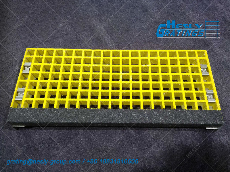 GRP Moulded Grating, 38mm thickness, 38X38mm square hole, Gritted Surface, Yellow, 1X1m sheet, HeslyGrating-China