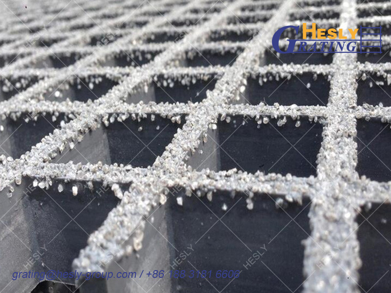 Fiberglass Moulded Grating,Thickness 50mm, 50X50mm square hole, Gritted Surface, Color Grey, 1X2m, Hesly Grating China Factory