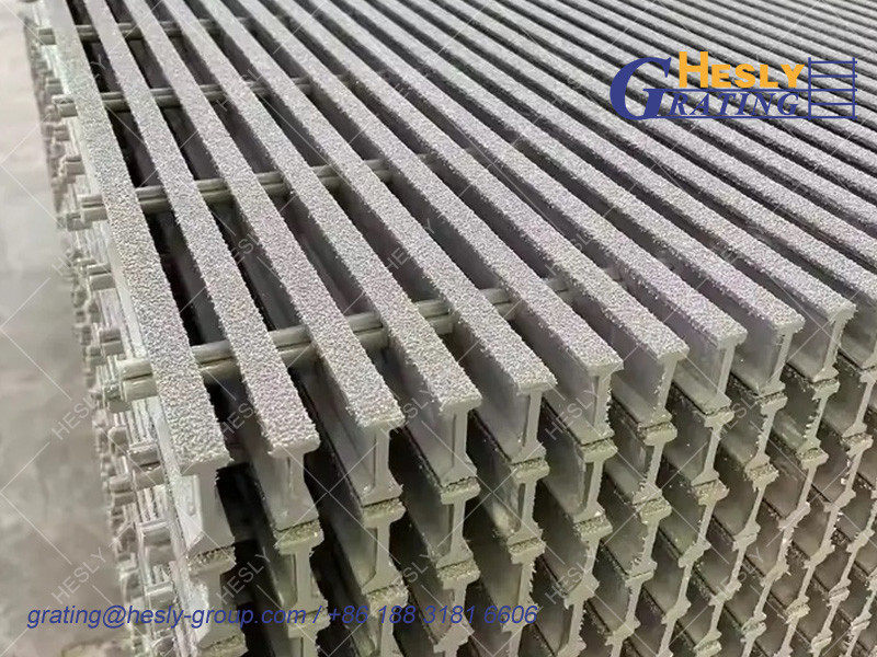 Fiberglass Moulded Grating,Thickness 50mm, 50X50mm square hole, Gritted Surface, Color Grey, 1X2m, Hesly Grating China Factory