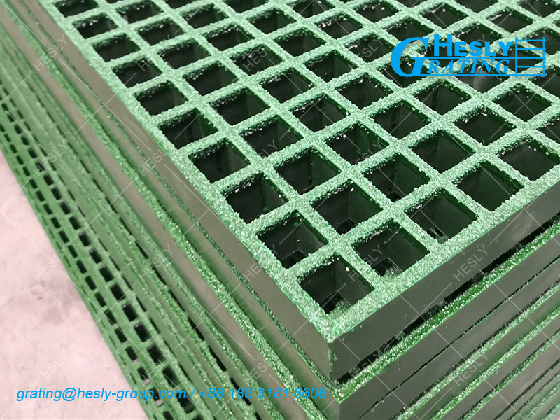 Fiberglass Moulded Grating,Thickness 50mm, 50X50mm square hole, Gritted Surface, Color Grey, 1X2m, Hesly Grating China Factory