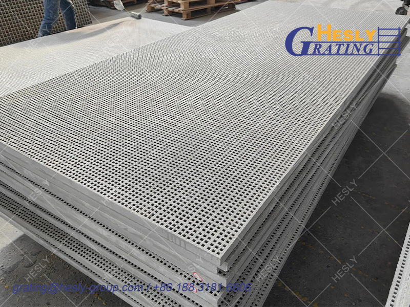 Mini Mesh FRP Molded Grating, 50mm panel thickness, 25*25mm holes, Dark Grey, 1220X3660mm, Gritted Surface, China HESLY